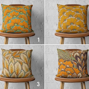 Boho Flowers Throw Pillow Case, Floral Yellow Orange Cushion Cover, Bohemian Fall Pillow Cover, Euro Sham Cover, Living Room Decor, 24x24