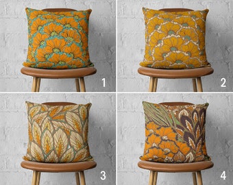 Boho Flowers Throw Pillow Case, Floral Yellow Orange Cushion Cover, Bohemian Fall Pillow Cover, Euro Sham Cover, Living Room Decor, 24x24