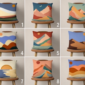 Colorful Landscape Throw Pillow Cover, Modern Abstract View Custom Pillow Case, Modern Mountains Cushion Cover,Any Size, Eclectic Home Decor