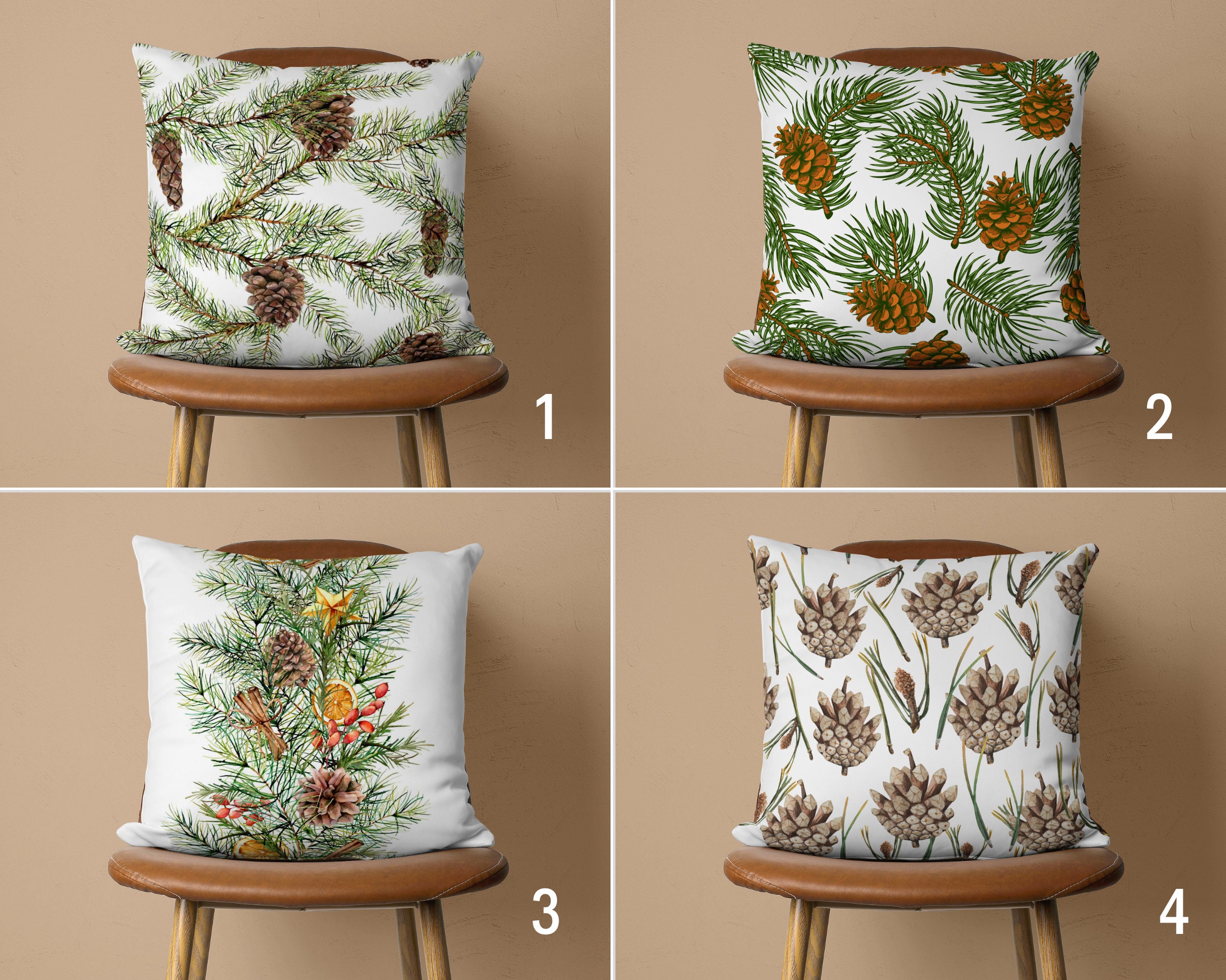 39 Christmas Room Ideas for Every Space in Your Home: Transform Your House into a Winter Wonderland 9 Pine Tree Cones Pillow Cover, Green & Brown Winter Tree Cushion…