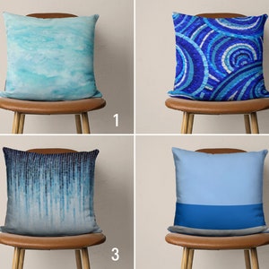 Blue Abstract Throw Pillow Cover, Modern Abstract Cushion Cover, Contemporary Coastal Pillow Case, Handmade Pillow, Cover Only, All Sizes