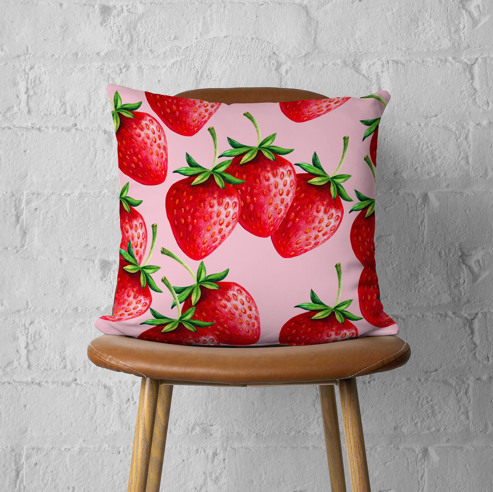 Aperturee Pink Red Strawberry Daisy Fruit Pillow Cover Backdrop