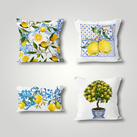 Lemon Tree Pillow Cover Spanish Tile & Citrus Cushion Cover - Etsy