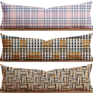 Plaid & Checkered Pattern Lumbar Pillow Cover, Tartan Design Modern Rustic Long Cushion Cover, Abstract Geometric Digital Print Pillow Cover