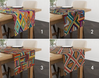 Colorful Embroidery Print Runner, Tribal Aztec Pattern Kitchen Table Runner, Authentic Ethnic Tablecloth, Kilim Design Decor, Boho Decor