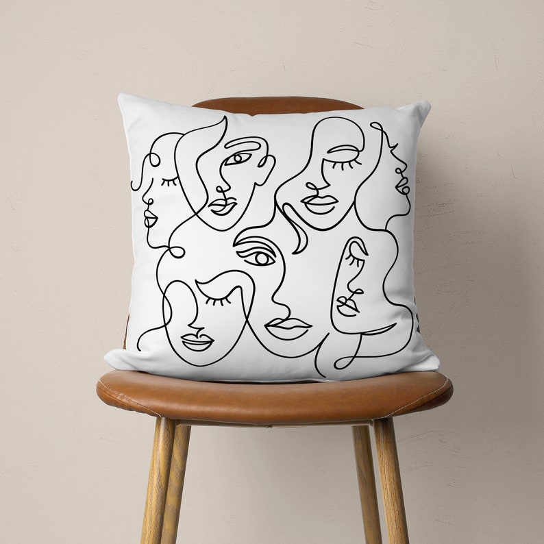 One Line Art Pillow Case Minimalist Pillow Cover Portrait Etsy