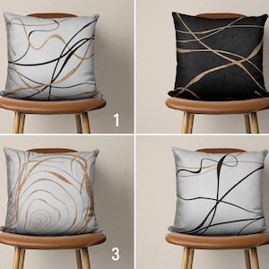 Modern Abstract Lines Pillow Case, Minimalist Black Beige White Cushion Cover, Contemporary Throw Pillow Cover, Any Size, Living Room Decor
