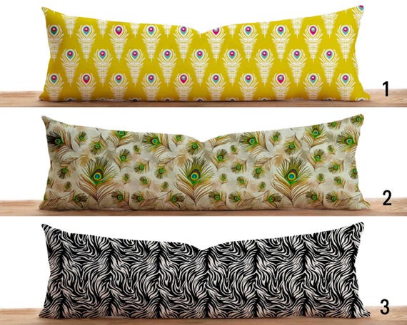 Peacock Feather Pattern Lumbar Pillow Cover, Zebra Print Long