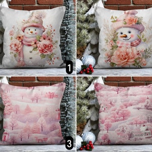 Federa per cuscino con alberi di pino rosa e pupazzo di neve, gioiosa copertura per cuscino invernale, simpatico arredamento per le vacanze di Natale, accogliente arredamento per la casa, regalo di Capodanno, 20x20 16x16