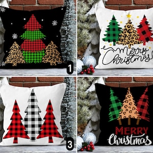 Federa per cuscino da tiro con albero di pino a quadri, federa per cuscino per albero di Natale con motivo bufalo, fodera per cuscino per le vacanze, regalo di Capodanno, decorazione rustica per la casa