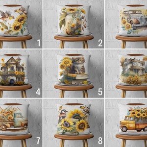 Sunflower Design Pillow Case, Sunflower with Bird Car Cat House Cushion Cover, Floral Summer Pillow Cover, Farmhouse Decor, Handmade Pillow