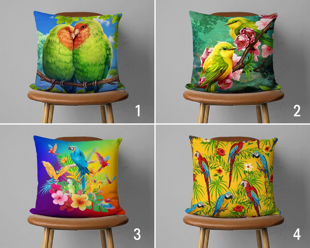 Vivid Parrot Design Pillow Case, Tropical Bird Cushion Cover, Vibrant ...