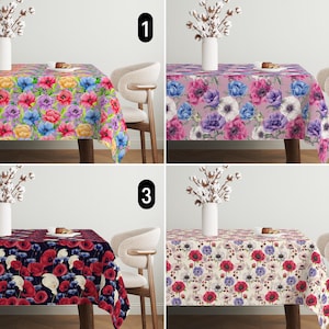 Red Purple Poppies Tablecloth, Elegant Poppy Flowers Tablecloth, Floral Romantic Shabby Chic Summer & Spring Tablecloth, Dining Room Decor