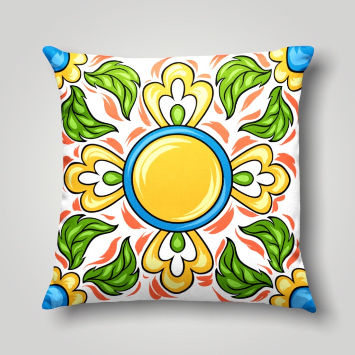 Colorful Tile Pattern Pillow Case Spanish Tiles Pillow Cover Etsy