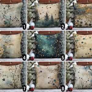 Federa per cuscino con stelle sui rami degli alberi invernali, federa per cuscino natalizio con stampa digitale vintage, federa per cuscino con alberi di pino per le vacanze beige e blu, 20x20