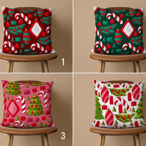 Gioiosa copertura per cuscino natalizio, ornamenti per l'albero e copertura per cuscino con bastoncino di zucchero, federa per cuscino in pino di Natale, decorazioni per le vacanze, regali di Capodanno, decorazioni per le feste