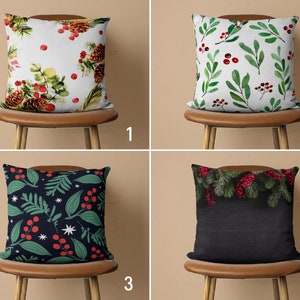 Federa per cuscino floreale rossa e verde con agrifoglio, fodera per cuscino con fiori di bacche rosse, fodera per cuscino lombare di pino, fodera per cuscino personalizzata, 20x20