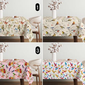 Birds & Flowers Tablecloth, Vintage Boho Floral Tablecloth, Rustic Classic Summer Tablecloth, Modern Cozy and Elegant Country House Decor