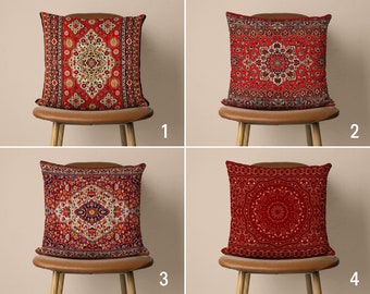 Red Carpet Design Pillow Cover, Ethnic Turkish Rug Pillow Case, Rug Pattern Cushion Cover, Southwestern Decor, Any Size Pillow, 20x20 12x12