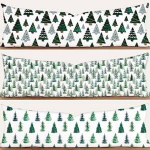 Copricuscino lombare con alberi di pino natalizi, copricuscino oversize con alberi di foresta sempreverdi, copricuscino per le lunghe vacanze invernali, arredamento rustico e accogliente