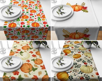 Kürbis Tischläufer, Herbstlaub Tischläufer, Orange Kürbis Tischdecke, Läufer Jede Größe, Heimtextilien Dekor, Personalisierter Tischläufer