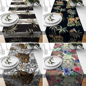 Animals Table Runner, Black & White Kitchen Runners, Safari Nature Tablecloths, Digital Art Decor, Any Size Runners, Centerpiece Runner