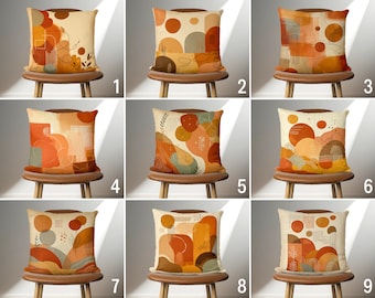 Boho Abstract Throw Pillow Case, Minimalist Terracotta Orange Cushion Cover, Any Size Handmade Pillow Cover, Unique Home Decor, 16x16, 18x18