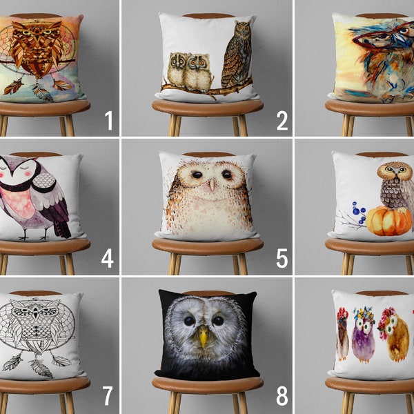 Cute Owl Pillow Cover, Animal Cushion Cover, Bird Throw Pillow Case, Colorful Decoration, Any Size Pillows, Cover Only, 16x16, 18x18, 20x20