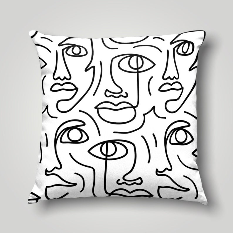 One Line Art Pillow Case Minimalist Pillow Cover Portrait Etsy