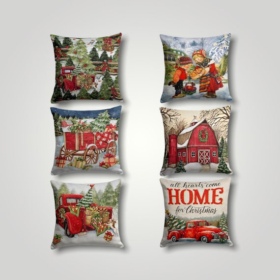 Winter Throw Pillow Cover Villages Cushion Cover Christmas Etsy