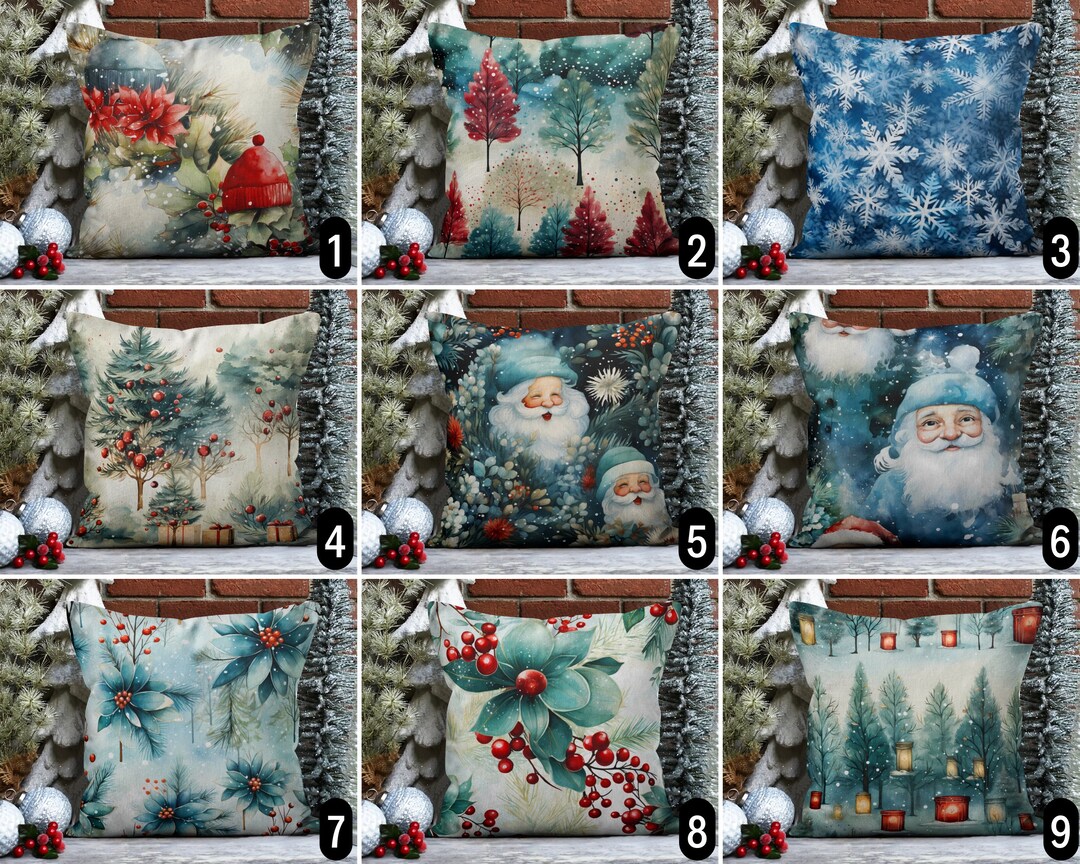 Blue Red Winter Holiday Pillow Cover, Christmas Throw Pillow Case, Pine ...