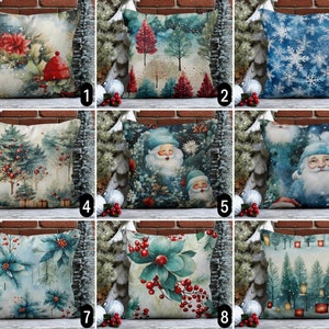 Copricuscino per le vacanze invernali blu rosso, federa per cuscino natalizio, copricuscino per pittura ad albero di pino, arredamento per la fattoria, regalo di Capodanno, 20x20