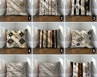 Abstract Boho Tribal Throw Pillow Cover, Modern Black Ethnic Cushion Case, 18x18, 20x20