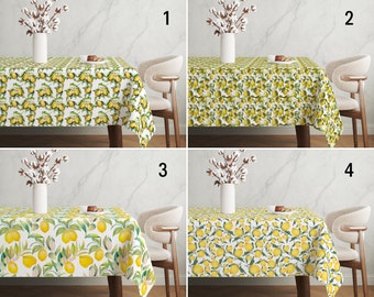 Lemon Design Summer Tablecloth, Yellow Italian & Sicilian Style Tablecloth, Mediterranean Citrus Table Cover, Lemon Home Decor,Kitchen Decor