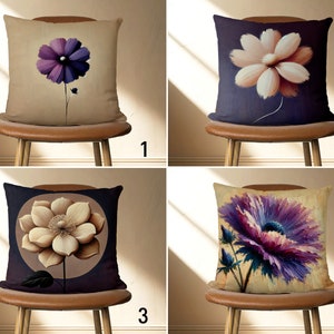 Purple & Beige Floral Throw Pillow Cover, Purple Flowers Lumbar Pillow Case, Bloomy Elegant Cushion Cover, Living Room Decor, Euro Sham