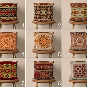 Boho Rug Design Pillow Cover, Turkish Carpet Print Pillow Case, Authentic Ethnic Cushion Cover, Traditional Farmhouse Decor, 18x18, 20x20