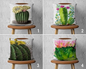 Cactus Throw Pillow Case, Green Floral Cushion Cover, Cactus Flower Pillow Cover, Colorful Bedroom Decor, Any Size Pillow, Handmade Pillow