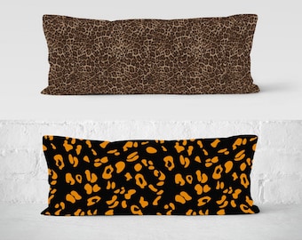 Animal Print Lumbar Pillow Case, Leopard Print Body & Bolster Pillow Cover, Brown Oversized Long Pillow Cover, Any Size Pillow, 12x16 12x18