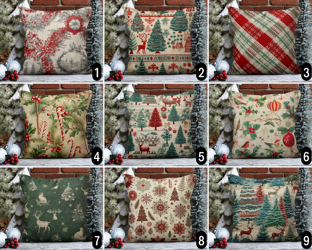 Green Red Cozy & Boho Christmas Pillow Cover, Vintage Winter Holiday ...