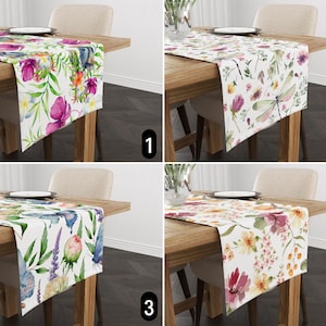 Tropical Flowers Table Runner, Pink Green Floral Spring & Summer Table Runner, Botanical Exotic Tablecloth, Rustic Modern Farmhouse Decor