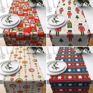 Red Christmas Table Runner, Xmas Tree Kitchen Runner, Winter Decoration, New Year&#39;s Decor, Cotton Home Textile, Dining Room Decor