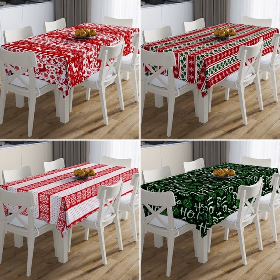 Christmas Tablecloth, Red & Green Table Cover, Kitchen Textile, Table Linens,  Xmas Home Decor, Unique Home Decor, Any Size Tablecloth 