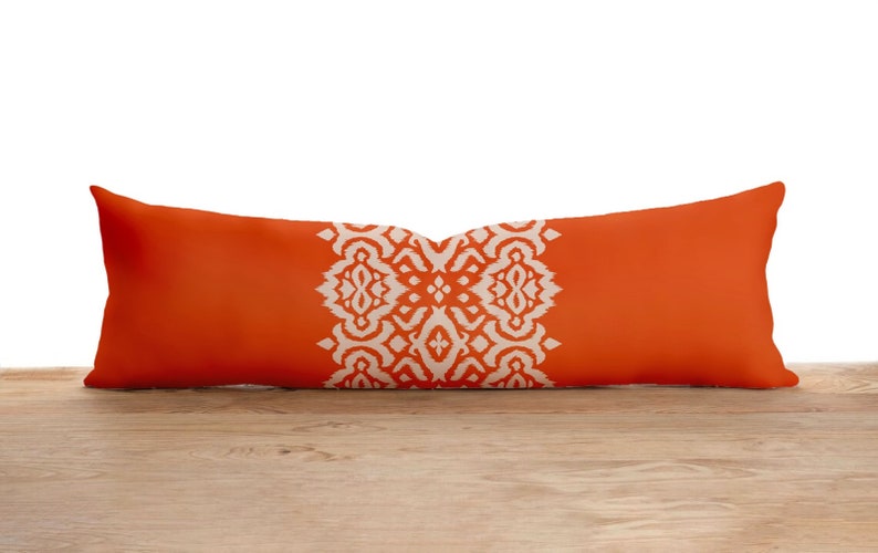 Orange Lumbar Pillow Cover, Ikat Bolster Pillow Case, Ethnic Long Pillow Cover, Cover Only, Any Size Pillow, 12x16, 12x18, 12x20, 16x24 2