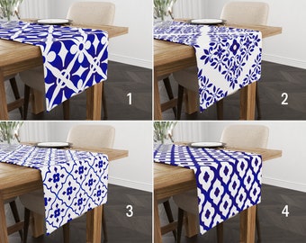 Bright Blue Ethnic Table Runner, Moroccan Style Kitchen Runner, Authentic Beautiful Tablecloth, Any Size Runner, Kitchen Decor