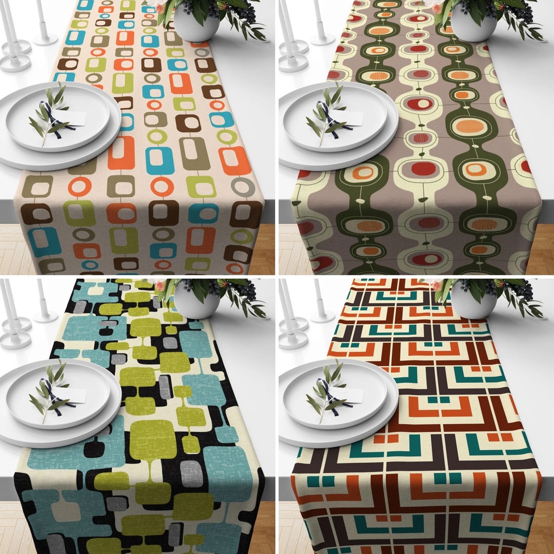 Mid Century Modern Runner, Retro Design Boho Table Runner, Geometric ...