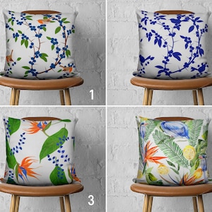 Floral Throw Pillow Cover, Blue & Green Flowers Cushion Cover, All Sizes Pillows, Handmade Pillow, 18x18, 20x20 22x22, Cover Only