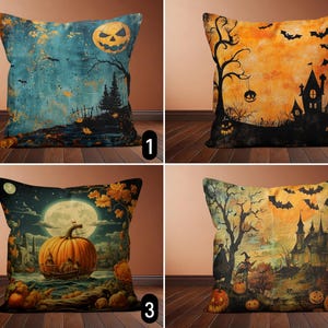 Vintage Spooky Halloween Pillow Cover, Halloween Haunted House Bats Pumpkins Cushion Cover, Eerie Night Scene Pillow Case, Halloween Gift