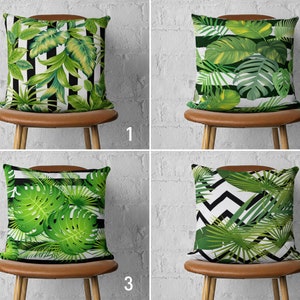 Tropical Leaf Throw Pillow Covers, Green Leaves Plants Cushion Cover, Palm Trees Lumbar Pillow Cases, Living Room Decor, Any Size Pillow
