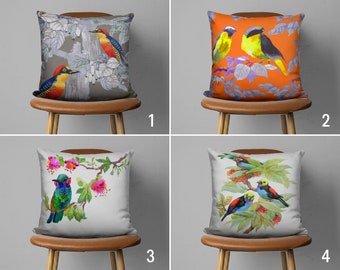 Little Cute Birds Pillow Case, Animal Cushion Cover, Birds Pillow Cover, Any Size, 16x16, 18x18, Farmhouse Decor, Custom Throw Pillow Cover
