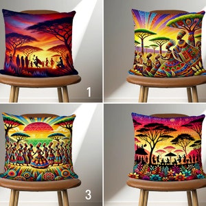 Ethnic African Style Throw Pillow Cover, Colorful Vivid Pillow Case, Boho Vibrant African Design Cushion Cover, Any Size, Living Room Decor